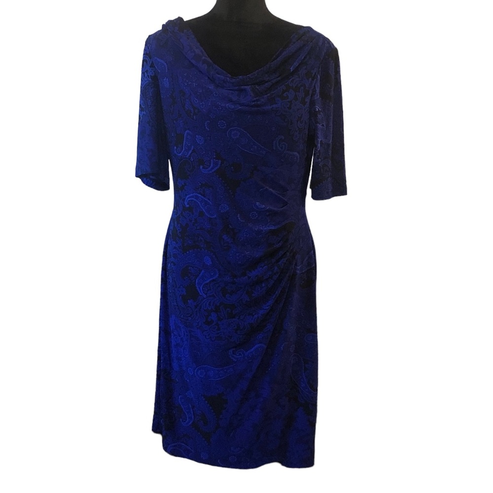 Anne Klein Blue Paisley Spandex Sheath Dress size Medium